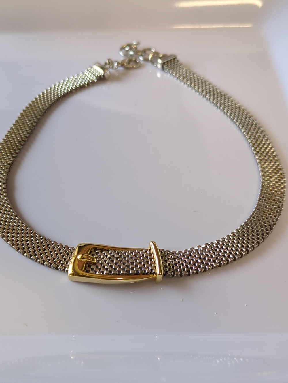 ☀️Vintage Anne Klein (AK) Two-Tone Mesh Belt-Buckle Choker Necklace - Picture 8 of 9